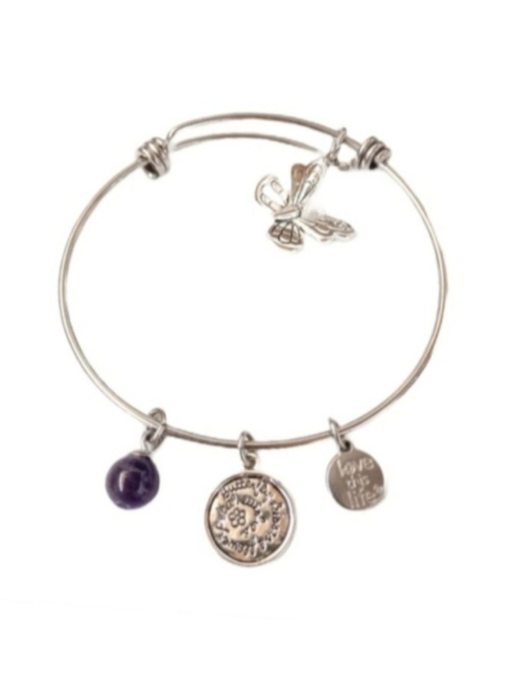 Love This Life Butterfly Charm Bangle Bracelet | EUC | Stainless Steel